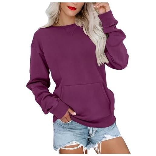 Ovanviso felpe da donna girocollo con tasca pullover alla moda alla moda vestibilità ampia top a maniche lunghe 2026, fucsia, medium
