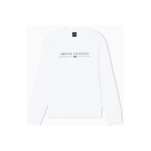 Armani Exchange felpa da uomo, a maniche lunghe, con logo big front relaxed fit, colore bianco, xl, bianco sporco, xl