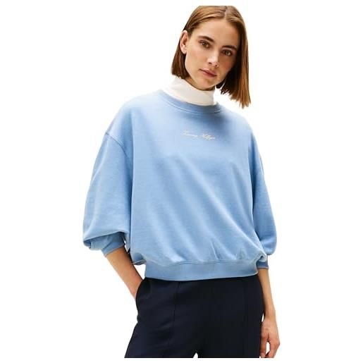 Tommy Hilfiger donna felpa classic script terry scollo rotondo, blu (dark night navy), xs