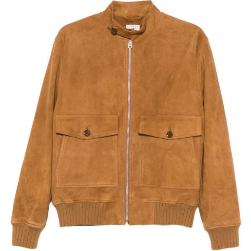 FURSAC giacca in pelle scamosciata con zip - marrone