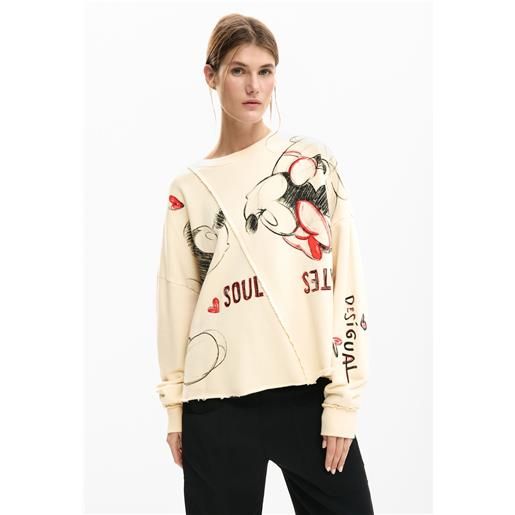 Desigual, felpa mickey e minnie mouse, donna, cotone, nero, l
