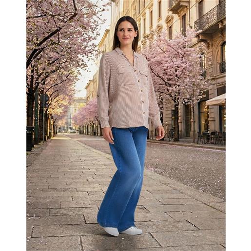 Prénatal camicia premaman righe bianche marroni con tasche