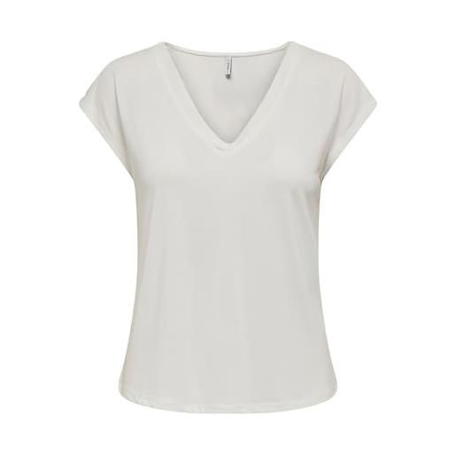 ONLY donna t-shirt manica corta collo a v basic, colore: bianco, taglia: l