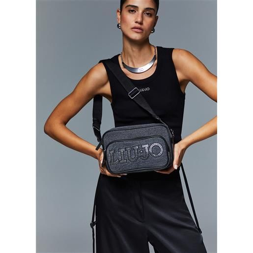 LIUJO liu jo borsa a tracolla media con logo, denim grigio