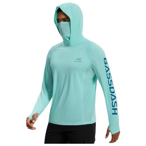 Bassdash felpa con cappuccio da uomo con maschera, upf 50+, grafica da pesca, manica lunga, traspirante e antigoccia, modello fs49m