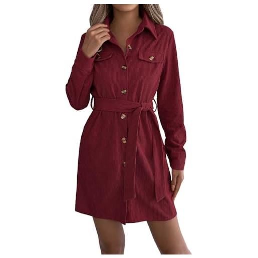 Generisch abito da donna in velluto a coste con bottoni, maniche lunghe per un'eleganza aderente, colore: rosso, m