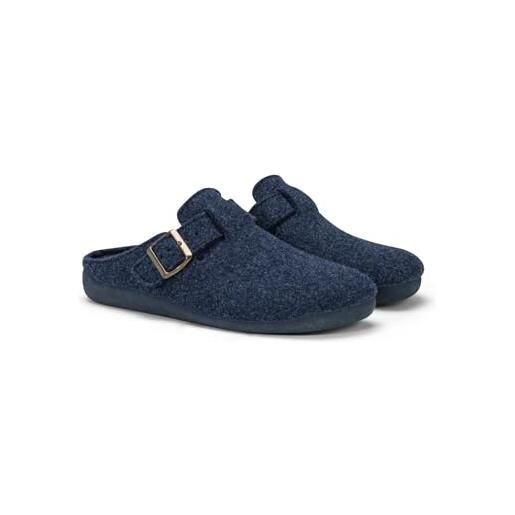 LE TIROLESI - pantofola brunico in lana twins con sottopiede estraibile e suola in gomma taglia 40, colore muschio taglia 40, colore blu