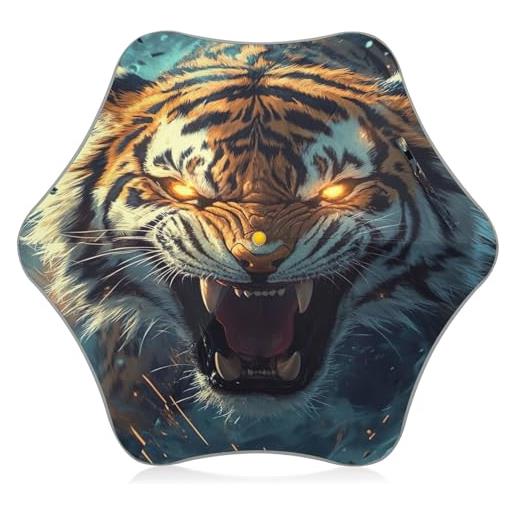 CHIFIGNO ombrello per bambini ragazze ragazzi con angoli arrotondati, tigre occhi dorati, ombrelli pioggia antivento con striscia riflettente, senza pizzicare, ombrello uv protezione solare