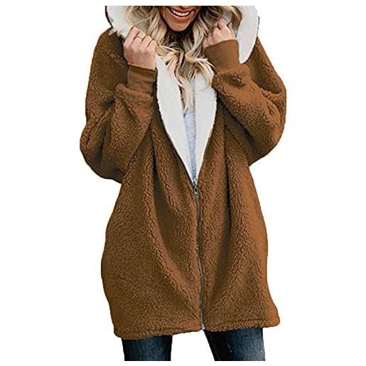 Vancavoo Felpe Con Cappuccio Donna Cappotto Invernale Calda Giacca Casual Eleganti Cappotti Medio Lungo Giubbotto Felpa Cardigan Con Tasche,Grigio