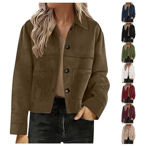 Generico giacca donna giacche giacca da donna marrone in finta pelle scamosciata blazer in pelle vecchia cappotto y2k autunno inverno caldo manica lunga moda giacca cappotto da donna camoscio