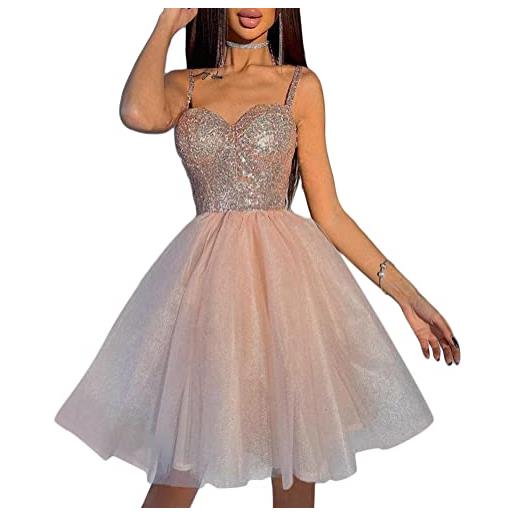 Onsoyours abito cerimonia donna elegante estivo vestito in tulle corto vita alta abiti da sera cocktail primavera autunno b rosa xxl