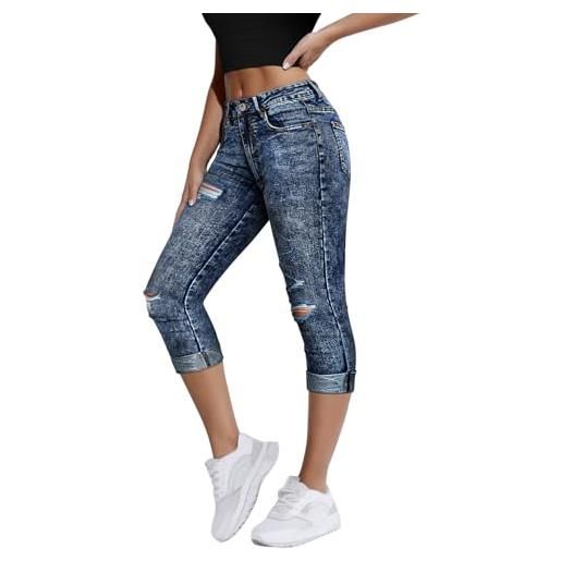 Onsoyours pantaloni capri per donna estivi jeans a vita alta eleganti 3/4 pantaloni in denim jeggings corti jeans capri j azzurro xl