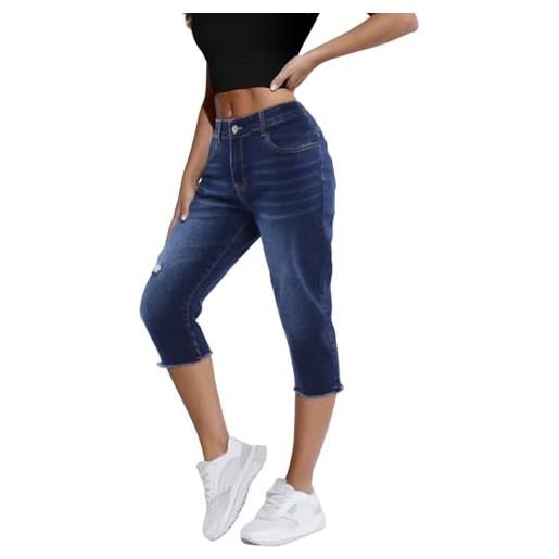 Onsoyours pantaloni capri per donna estivi jeans a vita alta eleganti 3/4 pantaloni in denim jeggings corti jeans capri h blu scuro xl