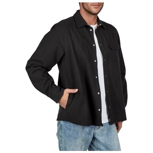 riverso camicia da uomo a maniche lunghe, vestibilità normale, rivvincent, in flanella, a quadretti, tinta unita, cotone, nero, beige, bianco, s, m, l, xl, xxl, 3xl, 4xl, 5xl, crema bianca slavato