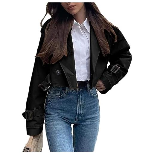 Onsoyours trench corto da donna elegante cappotto corto doppiopetto trench classico primavera autunno inverno cappotto giacca a vento con cintura a nero s