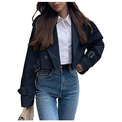 Onsoyours trench corto da donna elegante cappotto corto doppiopetto trench classico primavera autunno inverno cappotto giacca a vento con cintura a nero s
