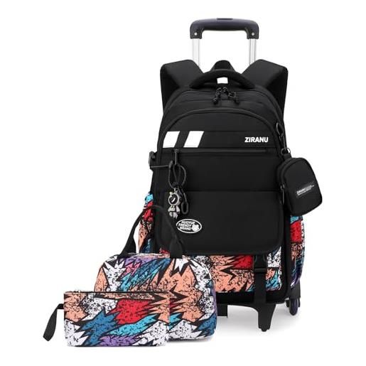 Zaino Trolley Per Bambina E Ragazza Con Ruote 47x30x18cm | Cartella Scuola Elementare E Media Ultraleggera Con Multitasche Impermeabile