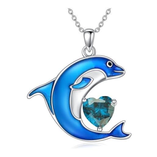 Ciondolo In Argento, Delfino Con Zirconia, Argento 925, Per