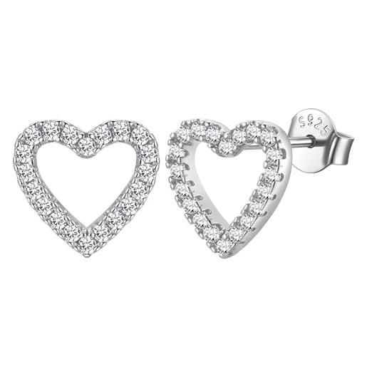 Carissima Orecchini A Perno Cuore Oro Bianco 9ct Con Zirconie - Eleganti Italiani In Confezione Regalo