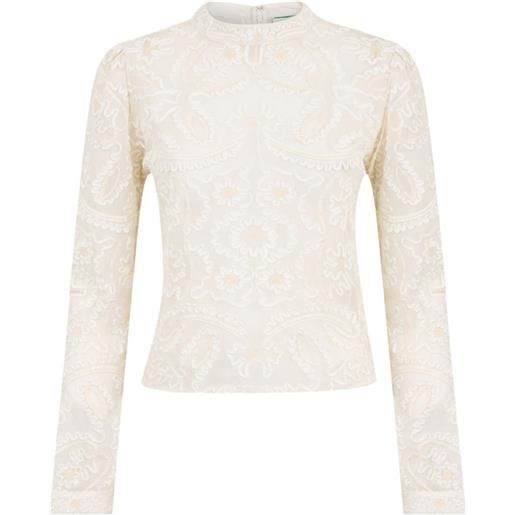 FARM Rio blusa girocollo con ricamo - toni neutri