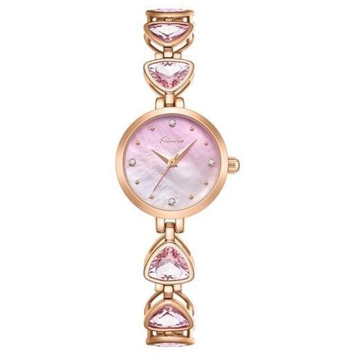 Alienwork Orologio Donna Oro rosa Cinturino in Maglia Metallo Nero Elegante