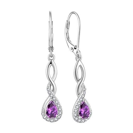 Orecchini Con Pietra Portafortuna Di Febbraio, Cristallo Color Ametista 4 Mm, Argento 925 Prcode Xss 2029