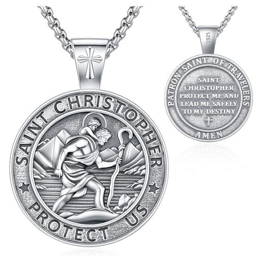 HZMAN Saint Michael Collana da uomo in acciaio inox retrò arcangelo rotondo medaglia ciondolo collana amuleto gioielli regalo, 3.5 cm x 3.5 cm, Acciaio inossidabile, Nessuna pietra preziosa