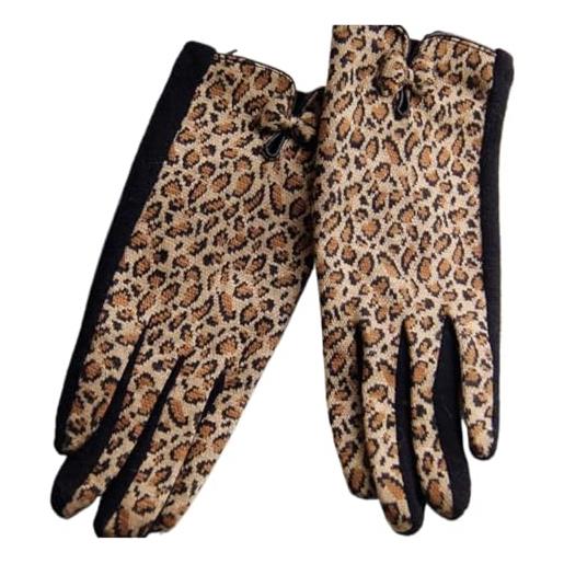 WENH guanti di lana autunno inverno guanti da guida caldi alla moda leopardati alla moda atmosfera di moda(d19 black)
