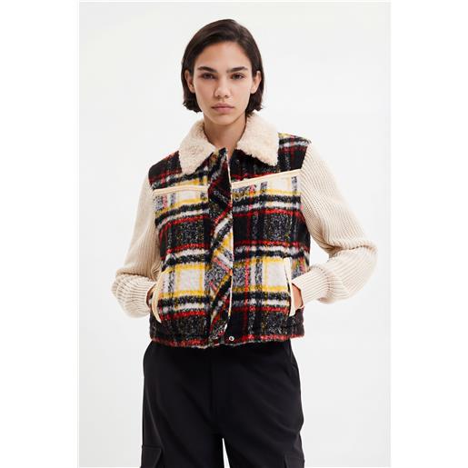 The Couture Club - Camicia Giacca Pesante Spazzolata Oversize Beige E Bianca A Quadri Pied De Poule - Foto 5