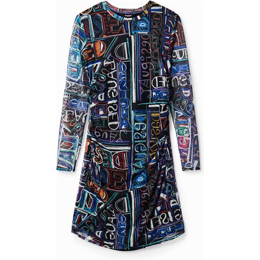 Desigual, abito corto sottile tulle, poliestere, nero, l