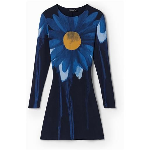 Desigual, miniabito costine margherite, viscosa, blu, l