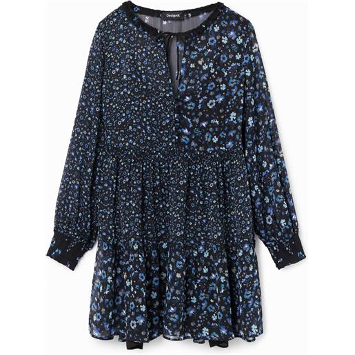 Desigual, abito corto chiffon floreale, poliestere, blu, l