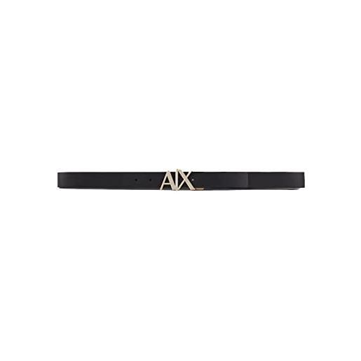 Armani Exchange mens essenial, double face, metal logo plaque belt, nero/blu navy, 34