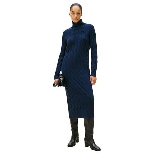 Tommy Hilfiger donna abito in maglia soft wool cable con collo alto, blu (dark night navy), xxl