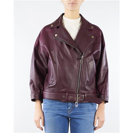 YES LONDON giubbotto biker bordeaux in vera pelle