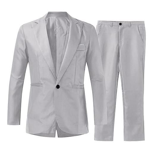 MaNMaNing abito da uomo 2 pezzi elegante slim fit completo formale da matrimonio un bottone suit slim fit sposa dinner tuxedo abiti per uomo business casual giacca e pantaloni (grey, xxxl)