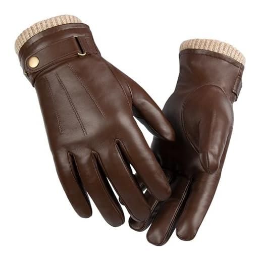 Generisch guanti da uomo eleganti in pelle con fodera calda - guanti invernali con polsini a maglia e fibbia regolabile | guanti classici per business e giornate fredde, m