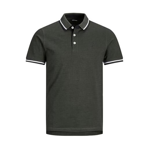 Jack & jones jjepaulos - polo da uomo, a maniche corte, in cotone, taglia grande, verde scuro, 3xl
