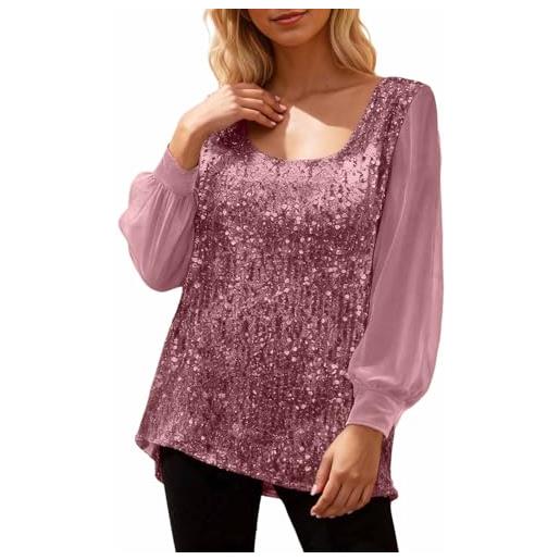 Nuqqichongtian top donna elegante sexy argento paillettes camicetta maglia bordeaux in pizzo con paillettes manica lunga curvy blusa sotto giacca
