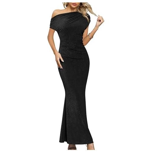 Missufe abito da sera da donna, abito da cocktail, abito da ballo, lungo, da matrimonio, elegante, maxi, sirena, bodycon, a spalla unica, nero , m