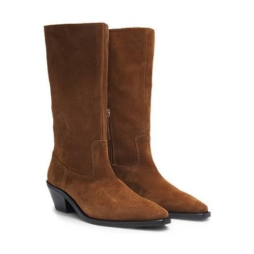 BOSS stivali in pelle scamosciata con tacco cubano, marrone