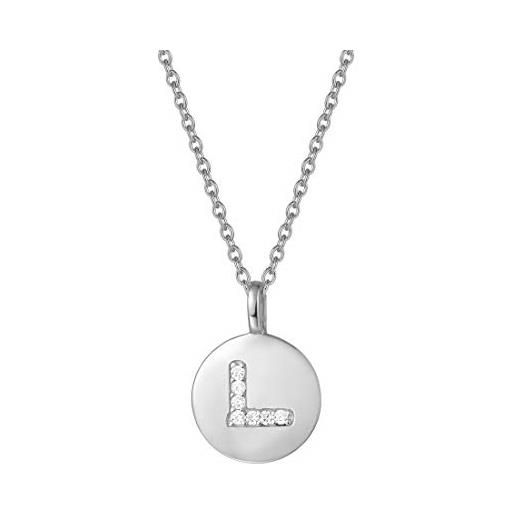 Collana Con Iniziale In Argento Sterling 925 - Catena Con Ciondolo Rotondo E Zirconi, Lunghezza 40+5 Cm, Regalo Per Donna