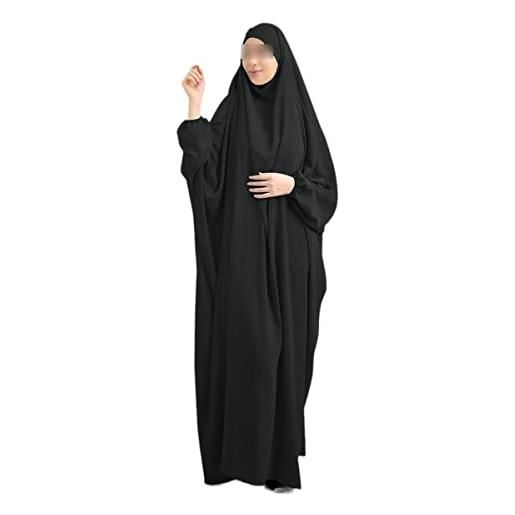 Kelsiop eid con cappuccio donne musulmane hijab vestito di preghiera abbigliamento jilbab abaya lungo khimar full face ramadan abito abayas, nero , taglia unica
