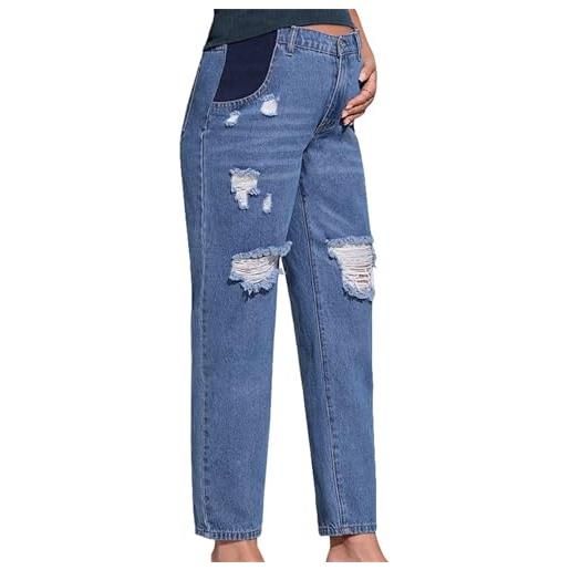 Maacie Pantaloni Premaman Jeans Lunghi Elastici per Gravidanza Jeans Comodi Primavera Estate, Colore: nero antracite., S