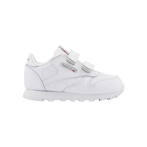 Reebok cl lthr 2v, sneaker unisex-bimbi 0-24, white/carbon/vecblu, 25 eu