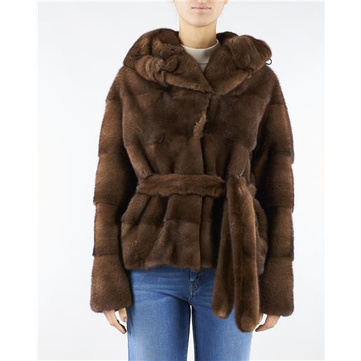 LES NOIR vera pelliccia di visone con cappuccio