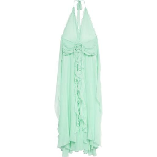 Blumarine abito lungo in georgette con ruches - verde