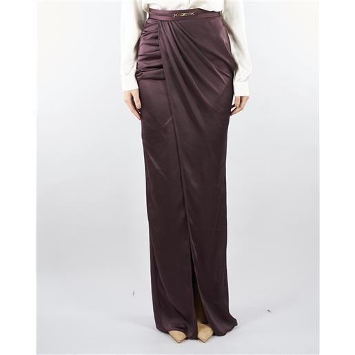 ELISABETTA FRANCHI gonna merlot in raso con dettaglio gioiello