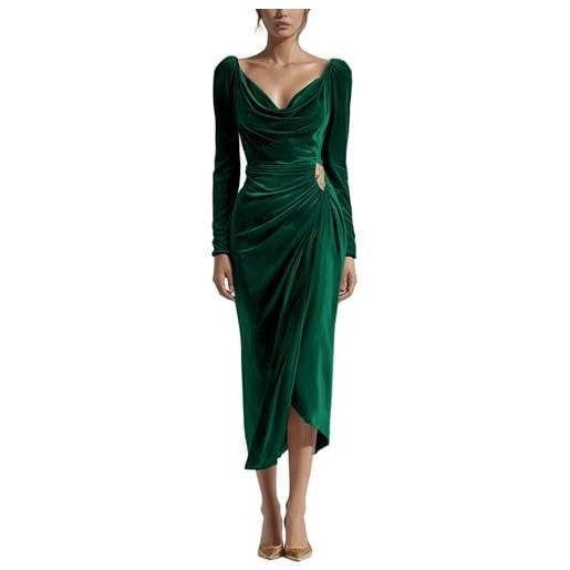 MaNMaNing abito donna invernale velluto morbido comodo bodycon lunghezza midi manica lunga spacco laterale elegante slim fit tessuto pesante caldo abito serale