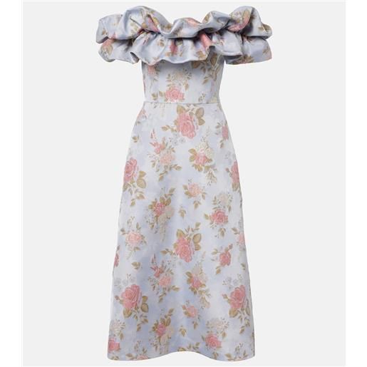 Markarian abito midi in broccato lamã© con stampa floreale